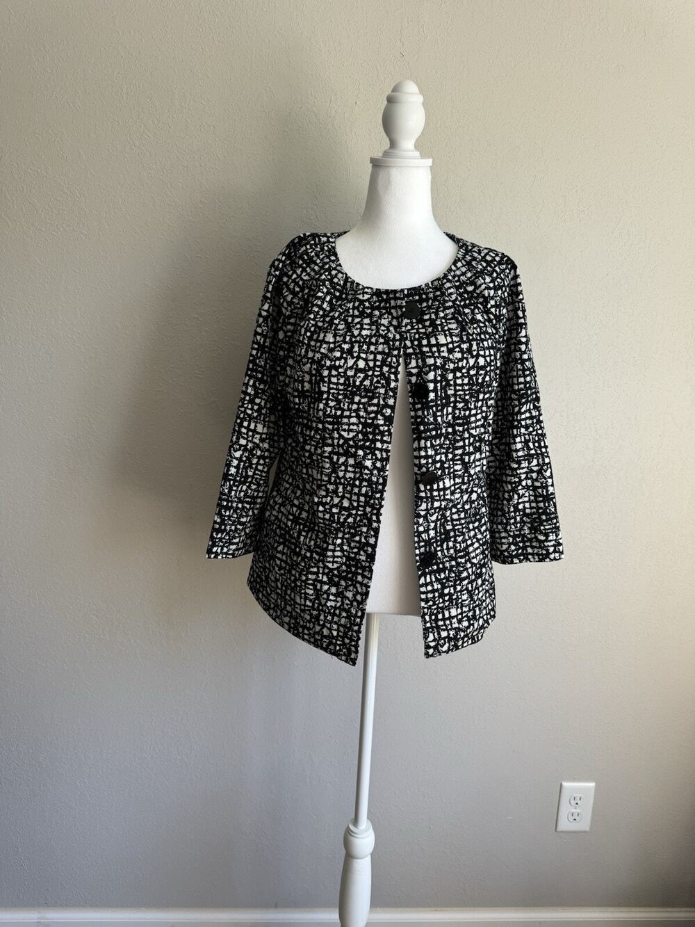 Lafayette 148 New York Black And White Printed Blazer Womens 6 Careerwear Office